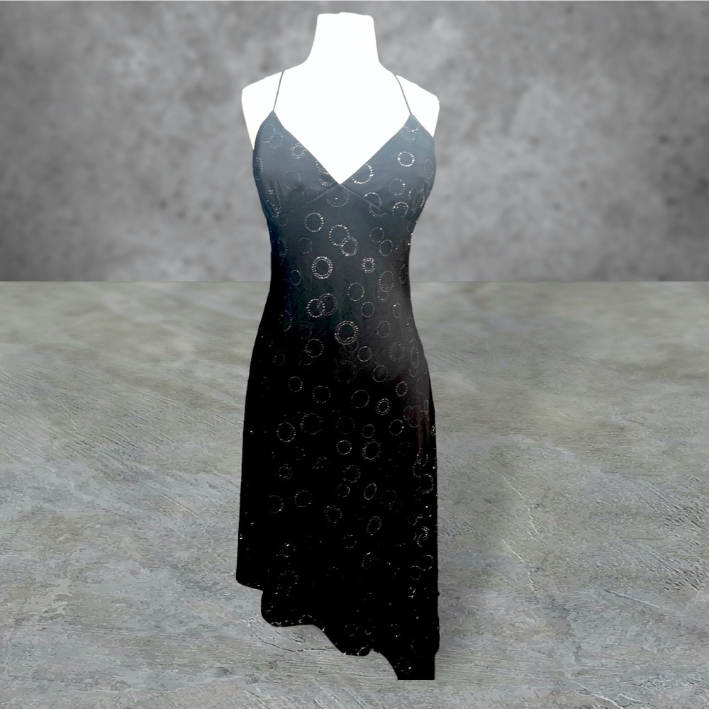B DARLIN | STUNNING SPAGHETTI STRAP ASYMMETRICAL SPARKLY BLACK DRESS
